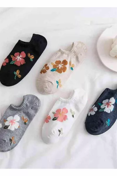 Summer Flower Pattern Invisible Women's Ankle Short Socks 5 Pairs