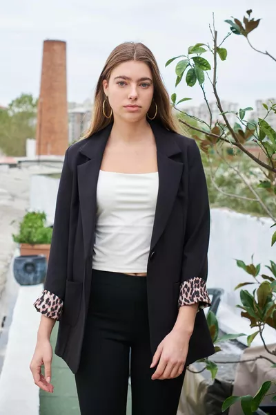 Manche longue avec poches à col et veste de bureau blazer pliable en tissu de coton