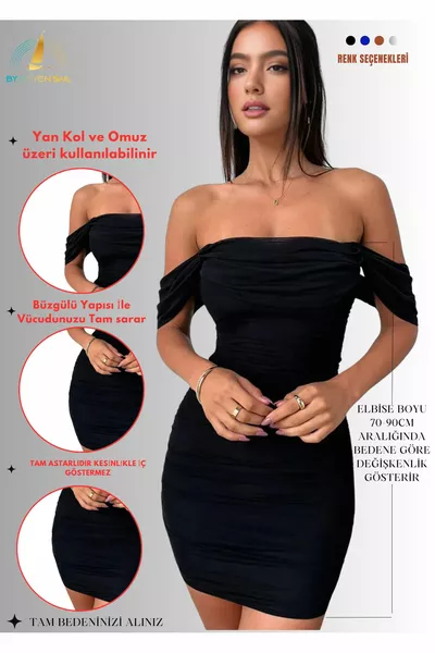 Zwarte Degaje Mouw Gedrapeerde Mini Jurk Verloving Bruiloft Bruiloft Speciale Gelegenheid Jurk