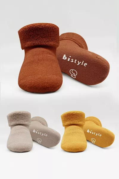 مدقة فتاة صبي طفل عدم الانزلاق عدم الانزلاق غير الملحومة العضوية منشفة المقبس 3 الجوارب