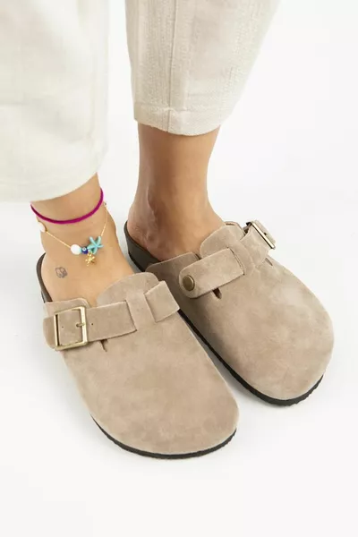 Zeta 2 Pantofole da donna in vera pelle con fibbia con cintura Sabo