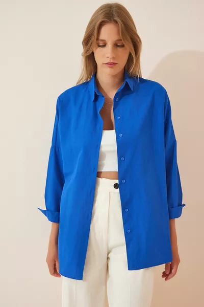 Chemise longue basique oversize bleu foncé pour femme 