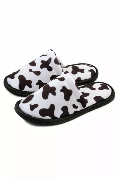 Pantofole da casa con suola morbida con stampa mucca bianca unisex