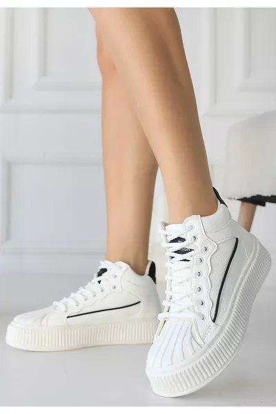 Estim وايت سكين أسود حذاء رياضي بأربطة مفصلة