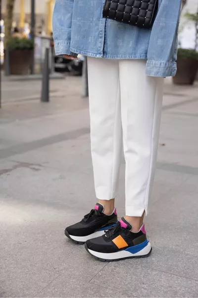  Noir Orange Semelle Épaisse Femme Sport