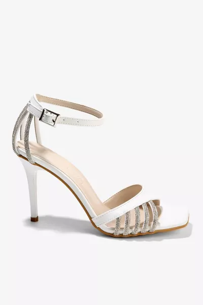 Sandali con tacco in pietra da donna in pelle bianca
