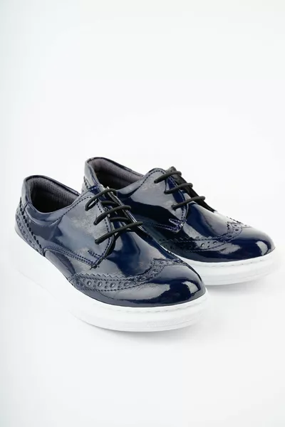 Връзки тъмносини лачени мъжки обувки