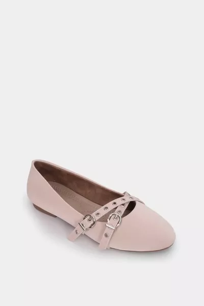Zuma Beige Staples Kruis Gedetailleerde Ballerina's