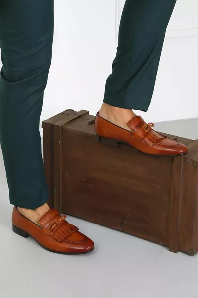 تان جلد أصلي عتيق شرابة مفصلة Neolith Sole أحذية رجالية كلاسيكية 