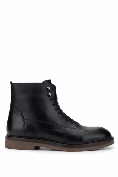 Herren Echtleder Schwarze Leder Freizeitstiefel
