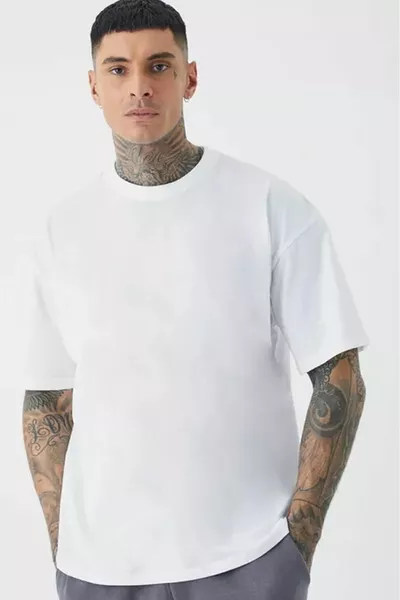 Herren/Damen Einfarbiges weißes Oversize-T-Shirt mit Rundhalsausschnitt