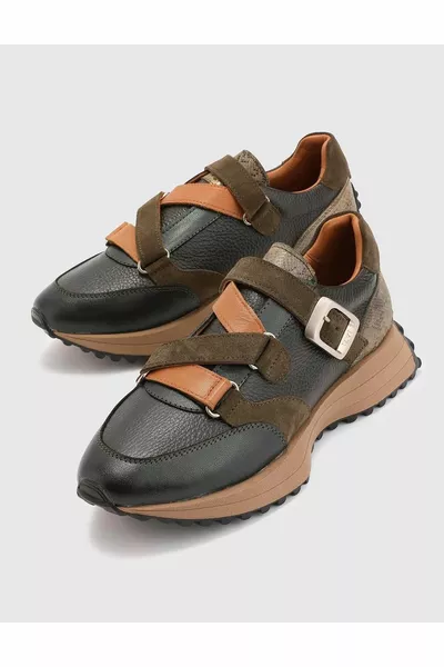 Cirino Khaki Sneakers aus echtem Floter Veloursleder für Damen