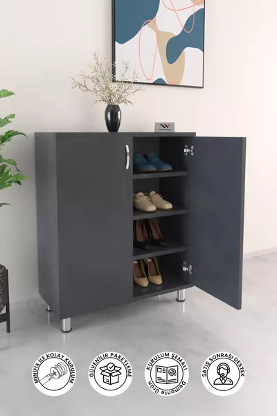 Armadio per scarpe a 4 ripiani, ingresso, multiuso, colore antracite