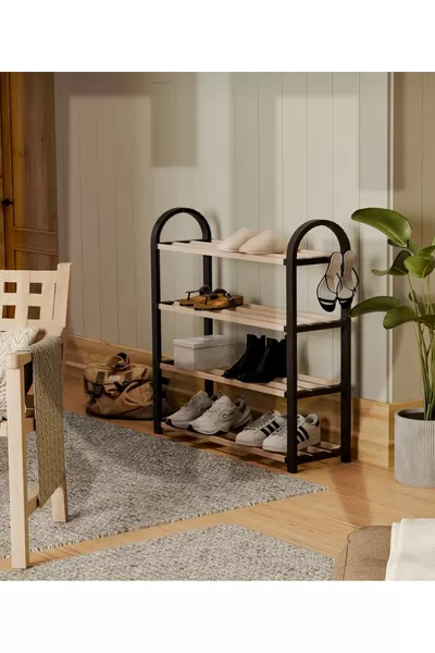 رف كتب أسود عالي الجودة بأربع طبقات 