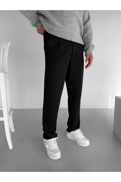 Erkek Baggy Fit Beli Lastikli Rahat Pantolon Siyah