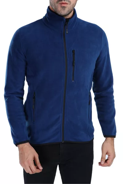 سترة رجالية من الصوف الأزرق بسحّاب كامل