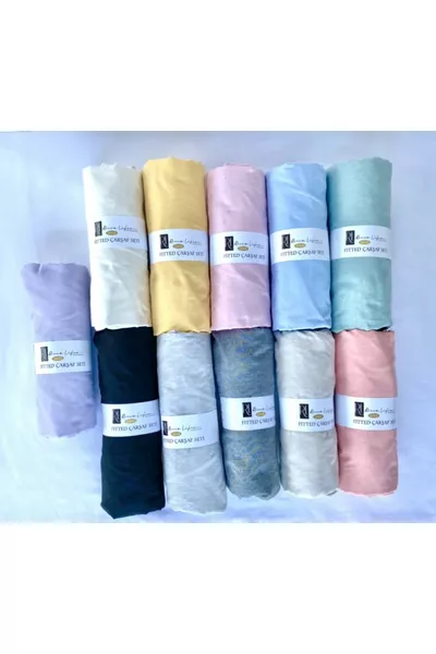 Комплект чаршафи с ластик мента Едноцветен памучен с калъфки за възглавници - единичен - за двойно легло - голям