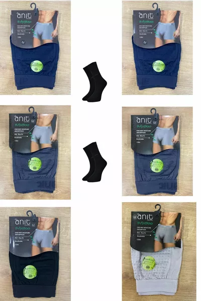 6 бр. мъжки боксерки от дишащ плат с бамбук, 2 чифта чорапи