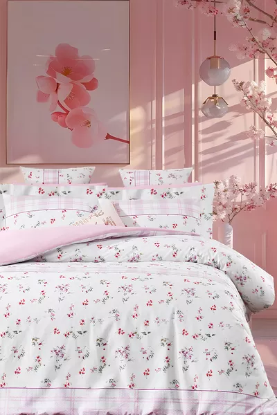 Dekbedovertrekset met Elastisch Hoeslaken Twee persoons CHITIR ROZE