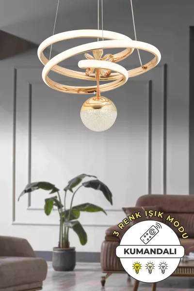 Sara Remote-Controlled Gold Pendant Chandelier with 3-Color Light and Dimmer, Modern Finish for Living Room and Kitchen