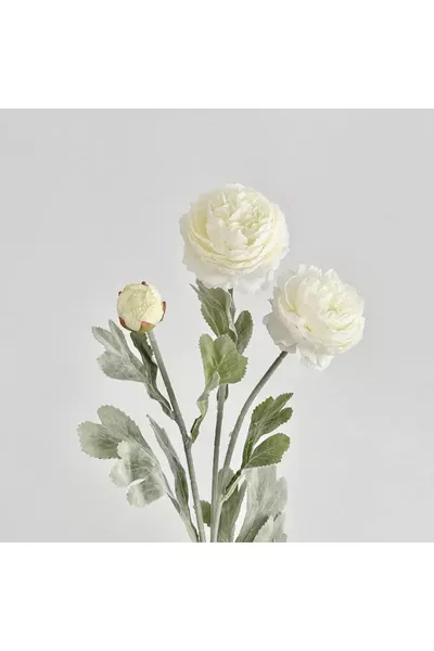 Изкуствени цветя 3 бр. Пион Ранункулус клон  см Бял