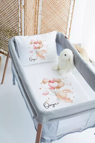 % Cotton Satin Personalized Name Rabbit Crib Bed Duvet Cover Set
