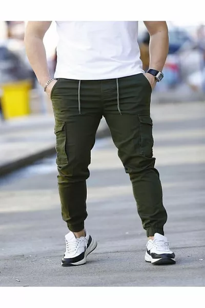 Elastic waist and cuff olive cargo pants