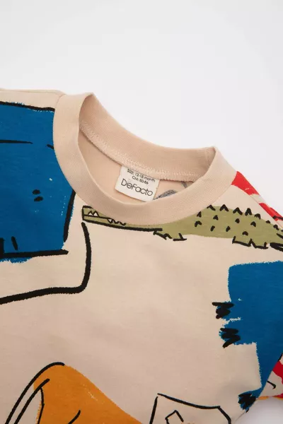 قميص قصير الأكمام بنقشة حيوانات للرضع الصغار بياقة دائرية SM