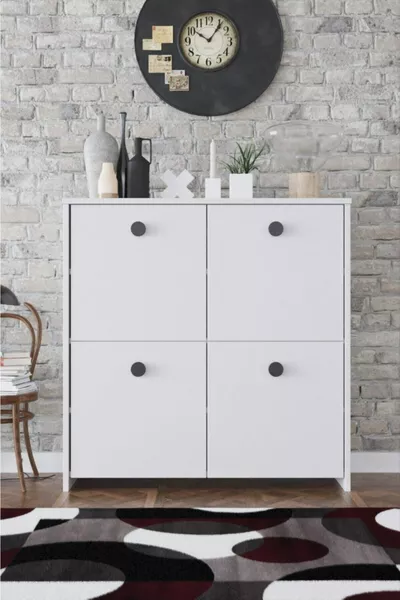 4-Door 4-Shelf Modern Decorative Cabinet - White