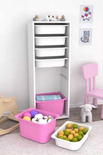 Zola 7-Basket Cabinet Toy Cabinet Multi-Purpose Kitchen Bathroom Pantry Cabinet Pink White