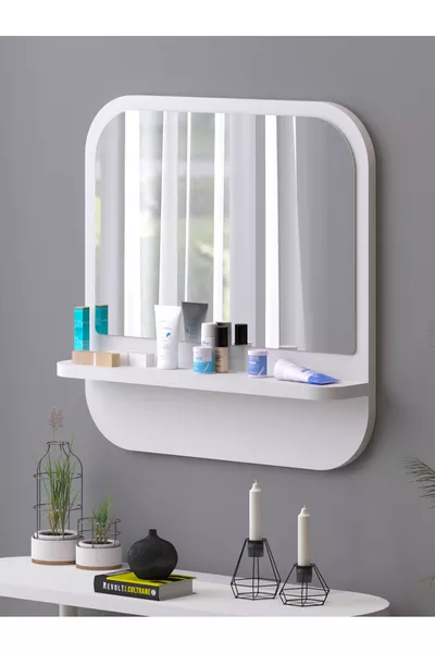 Square Shelf  cm Hallway Sideboard Console Wall Living Room Bathroom Office Kids Bedroom with Shelves and Mirror