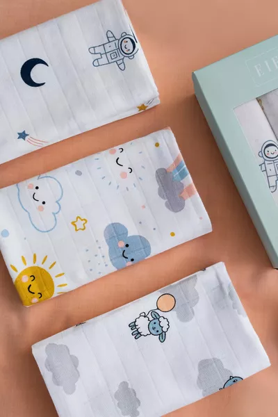 Multifunktionales Musselintuch & Decke 3er-Set % Baumwolle Oeko-Tex-zertifiziert, im Karton