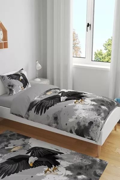 طقم لحاف سرير فردي للأطفال والرضع بنقشة النسر الأمريكي