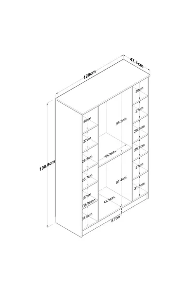 Rani Ampio Armadio Guardaroba 4 Ante con Ripiani e 2 Appendiabiti, Cestino Noce - Bianco