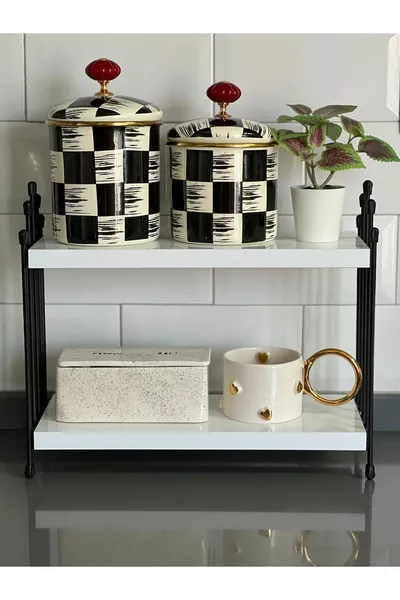 Scaffale a due piani in filo metallico Scaffale da cucina BIANCO Scaffale da banco Angolo caffè Scaffale da bagno Portaspezie