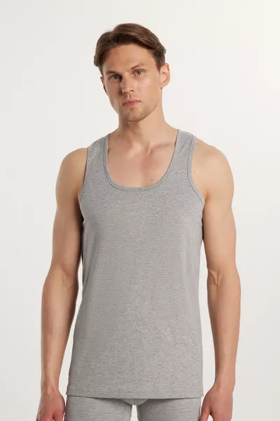 3 قطع من قمصان داخلية رمادية رجالية ضيقة القماش قطنية، قياس عادي، قصّة عادية، عبوة من 3