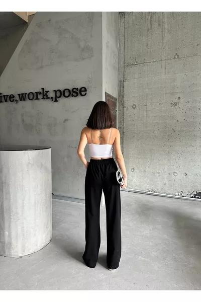 Kadın Yüksek Bel Geniş Paça Önü Çımalı Salaş Eşofman Altı