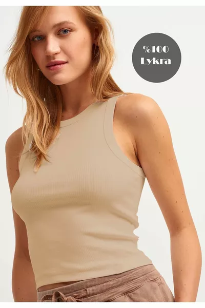 Damen Vizon Rippstrick Trägershirt mit Halterhals