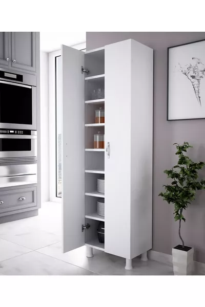 2-Deurs 8-Planken Keukenkast Badkamerkast Multifunctionele Kast Wit