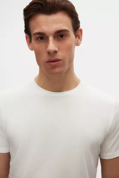 Ds Damat Slim Fit Beyaz Bisiklet Yaka % Pamuklu Nefes Alabilen T-Shirt