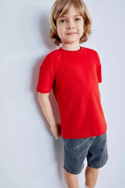 تي شيرت أساسي للأطفال الصبيان برقبة دائرية وأكمام قصيرة بكود SM