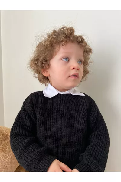 Stretch Knit Sweater Crew Neck Oversized Unisex Baby Kids 1-5 Years