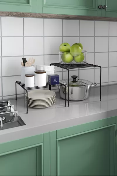 2-Piece Multipurpose Shelf Bathroom Organizer Kitchen Pot Organizer Cabinet and Countertop Organizer