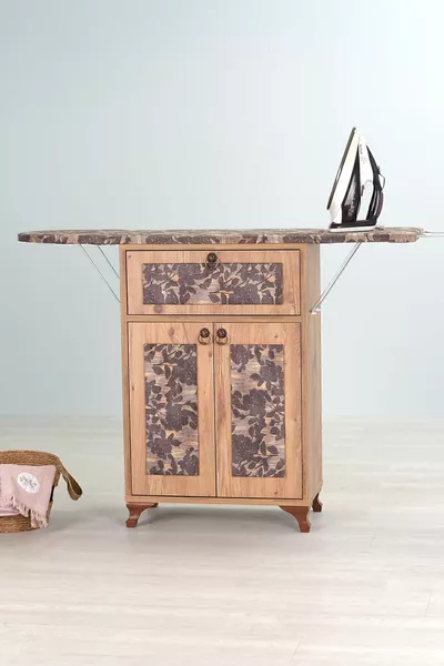 Сгъваема ютия с бюро с гардероб Rose / Гардероб за ютия – Тяло от бор, кафяво с цветен десен