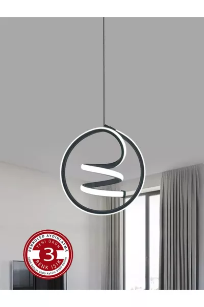 3-Color Light Modern Pendant LED Chandelier Black Case Hallway, Entrance, Room
