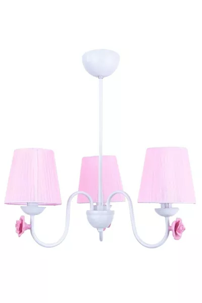 Suspension pour chambre d'enfant Samara 3 lampes blanche (avec abat-jour rose)