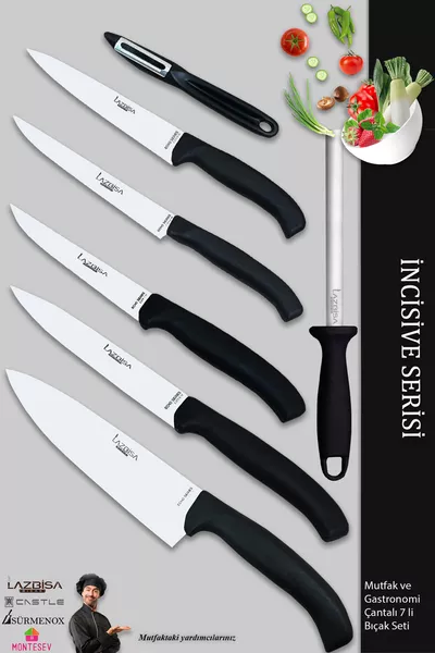 Set di Coltelli da Cucina Gastronomici Incisive Serie con 7 Coltelli e Custodia (7 Pezzi)