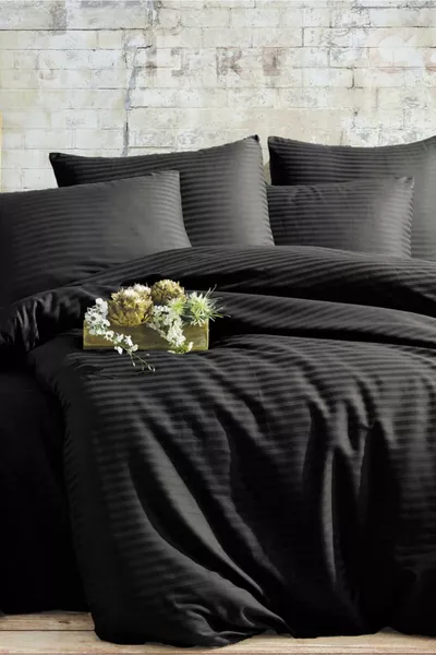 Комплект спално бельо от памучен сатен за двойно легло с ластичен чаршаф