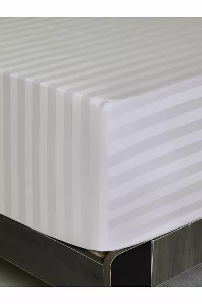 Комплект памучен сатен с ластик за чаршафи, райе, за двойно легло, бял/цветен, хотелски тип, луксозен с възглавници