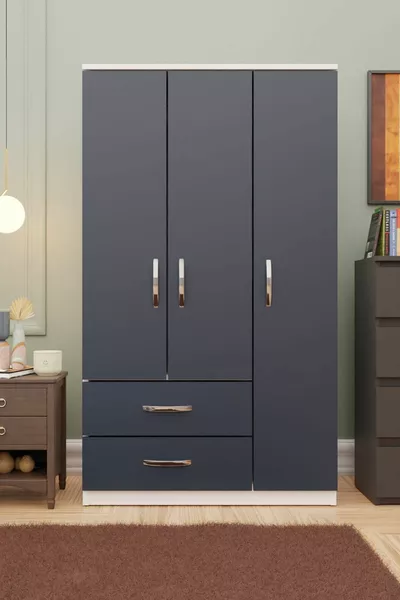 Gm  Modena Armadio Bianco Antracite Grigio a 3 Ante e 2 Cassetti